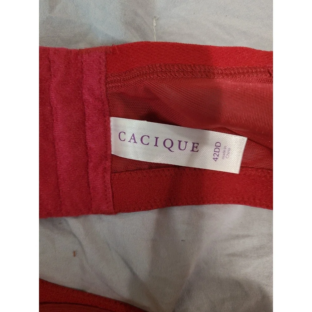 Cacique burgandy Red Lace Bra SZ 42DD underwire lightly padded high neck girly - Picture 3 of 11